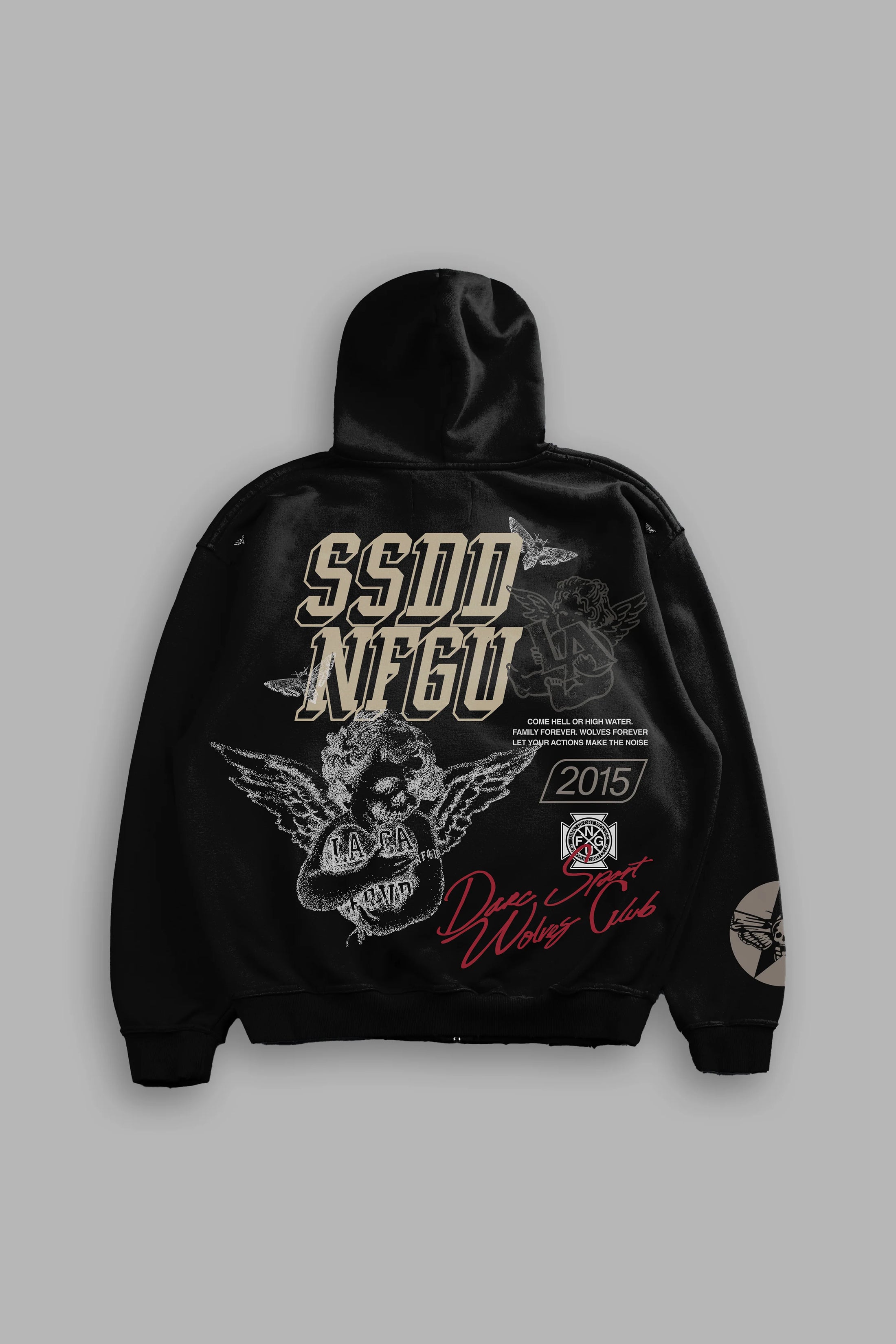 La Ca Frvr Grunge Moatis Zip Hoodie in Black