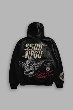 La Ca Frvr Grunge Moatis Zip Hoodie in Black