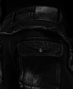 Oversized Distresseddenim Cargo Jeans [Alloy Washed]